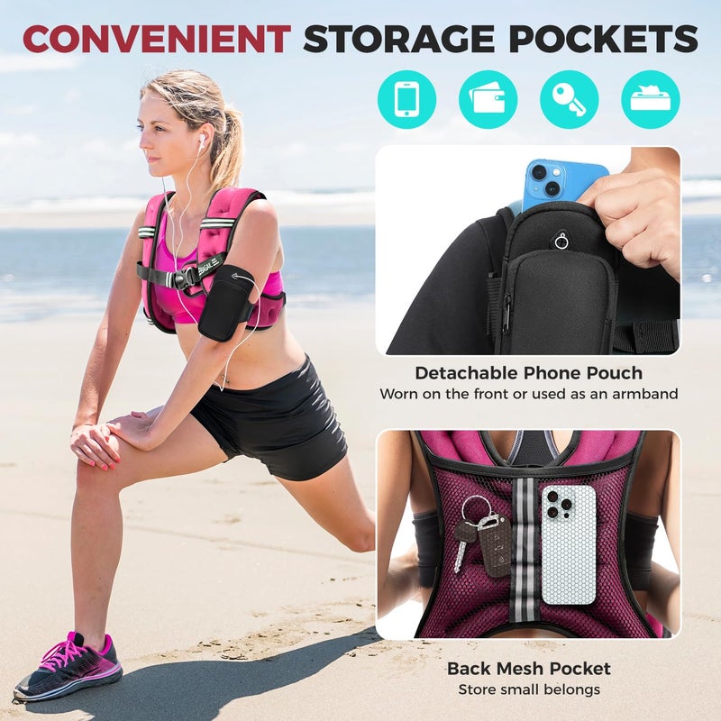 BAGAIL Comfort-Fit Weighted Vest for Woman, Even Weight Distribution, Faster Weight Loss, No-Chafe or Bounce for Walking & Running with Detachable Phone Pouch & Reflective Stripes (Available 5-30lbs) - Image 5
