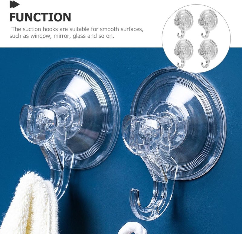 Heavy Duty Plastic Suction Hooks 4pcs Multi-Purpose Bathroom Towel Holder Shower Wall Removable Hanging Storage - Image 3
