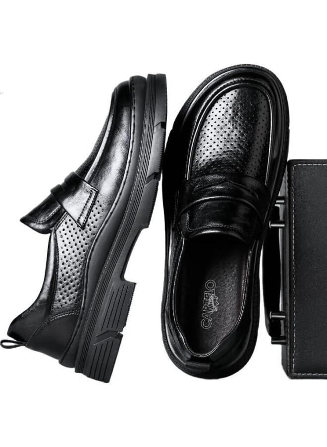 CARTELO Men'S Slip-On Casual Leather Shoes Men'S Thick-Soled Hand-Grabbing Wrinkle-Resistant Design Men'S Loafers 9913 Hollow 43 - Image 1