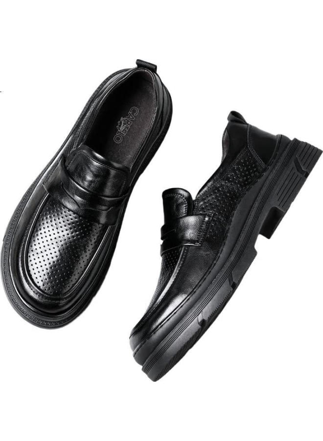 CARTELO Men'S Slip-On Casual Leather Shoes Men'S Thick-Soled Hand-Grabbing Wrinkle-Resistant Design Men'S Loafers 9913 Hollow 43 - Image 3