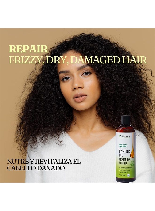 Offernova Castor Oil - Aceite de Ricino - Cold Pressed 100% Pure, Certified Organic, Hexane Free for Eyelashes, Eyebrows, Frizzy, Hair Growth Women and Men, Beard Growth - Image 2