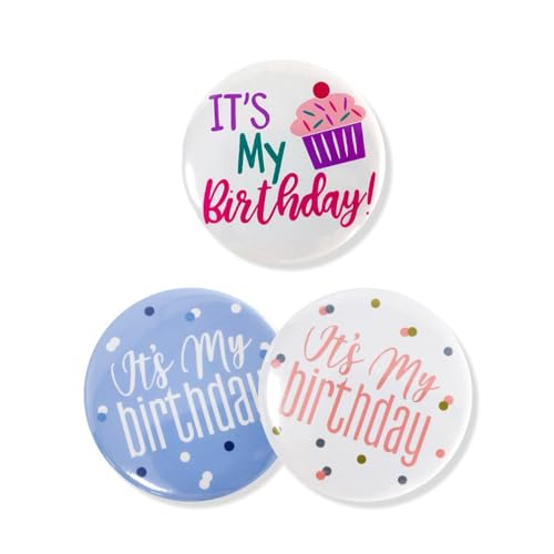 Pingyongchang 3pcs Happy Birthday Badge Pins It's My Birthday Button Emblems Pins Birthday Party Decorations for Women - Image 1