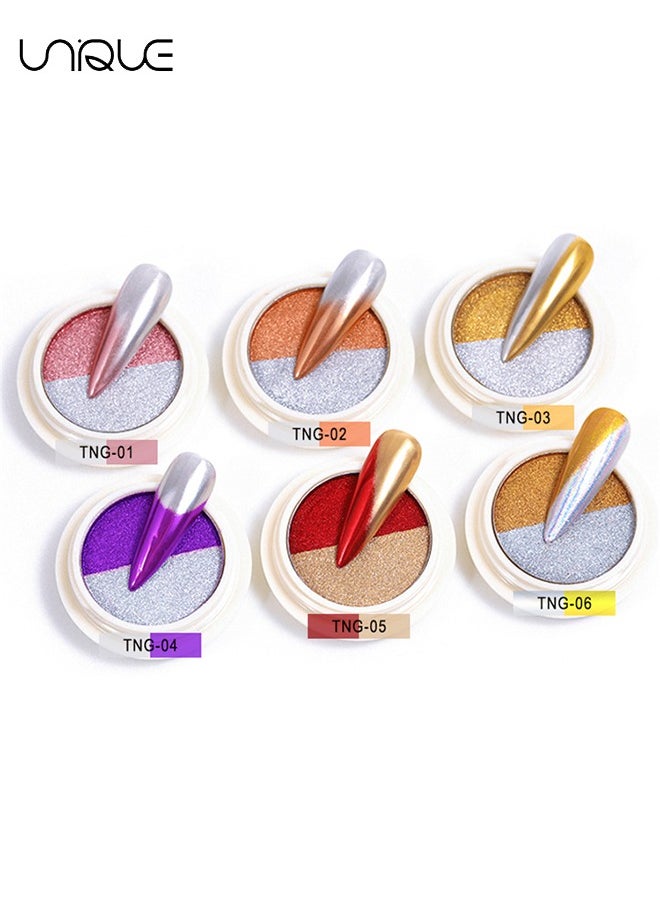 Dual color Chrome Nail Powder 6 Jars Rose Gold Mirror Effect Manicure Pigment Glitter Dust for Salon Home DIY Nail Art Deco with 6 Eyeshadow Sticks