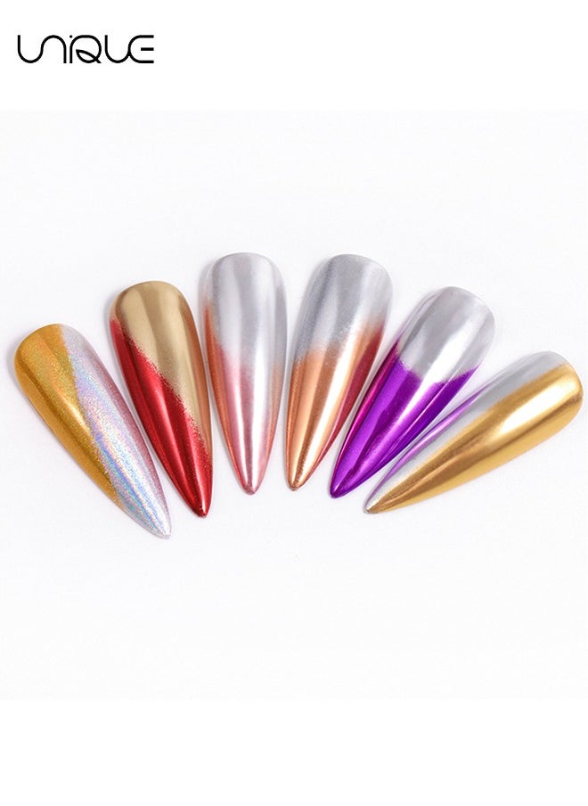 Dual color Chrome Nail Powder 6 Jars Rose Gold Mirror Effect Manicure Pigment Glitter Dust for Salon Home DIY Nail Art Deco with 6 Eyeshadow Sticks