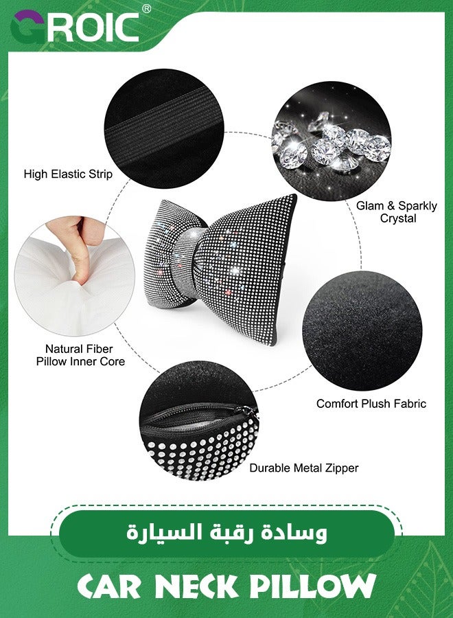 GROIC Bling Car Pillows, Rhinestones Bowknot Bling Car Headrest Pillow,Car Neck Pillow for Driver, White Crystal Diamond Car Accessories,Car Headrest Neck Pillow,Neck Support for Driving - Image 3