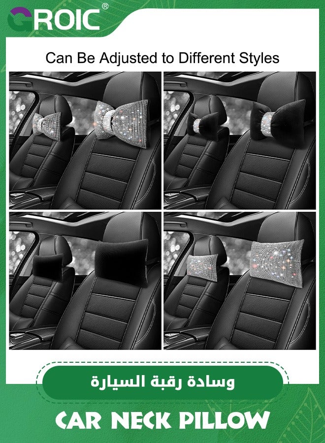 GROIC Bling Car Pillows, Rhinestones Bowknot Bling Car Headrest Pillow,Car Neck Pillow for Driver, White Crystal Diamond Car Accessories,Car Headrest Neck Pillow,Neck Support for Driving - Image 5