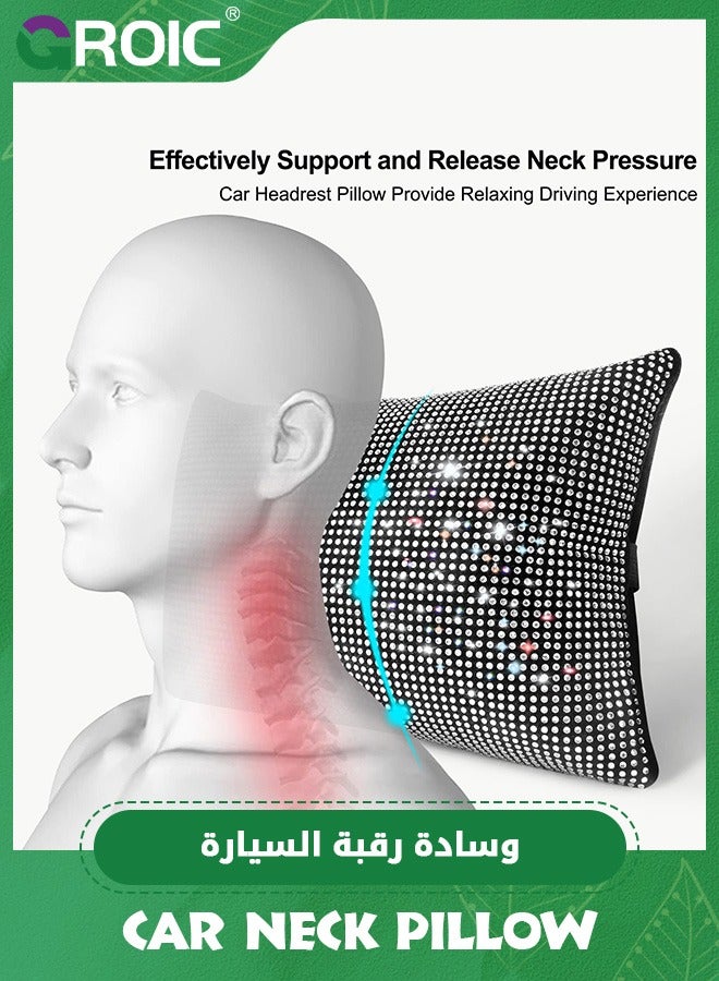 GROIC Bling Car Pillows, Rhinestones Bowknot Bling Car Headrest Pillow,Car Neck Pillow for Driver, White Crystal Diamond Car Accessories,Car Headrest Neck Pillow,Neck Support for Driving - Image 4