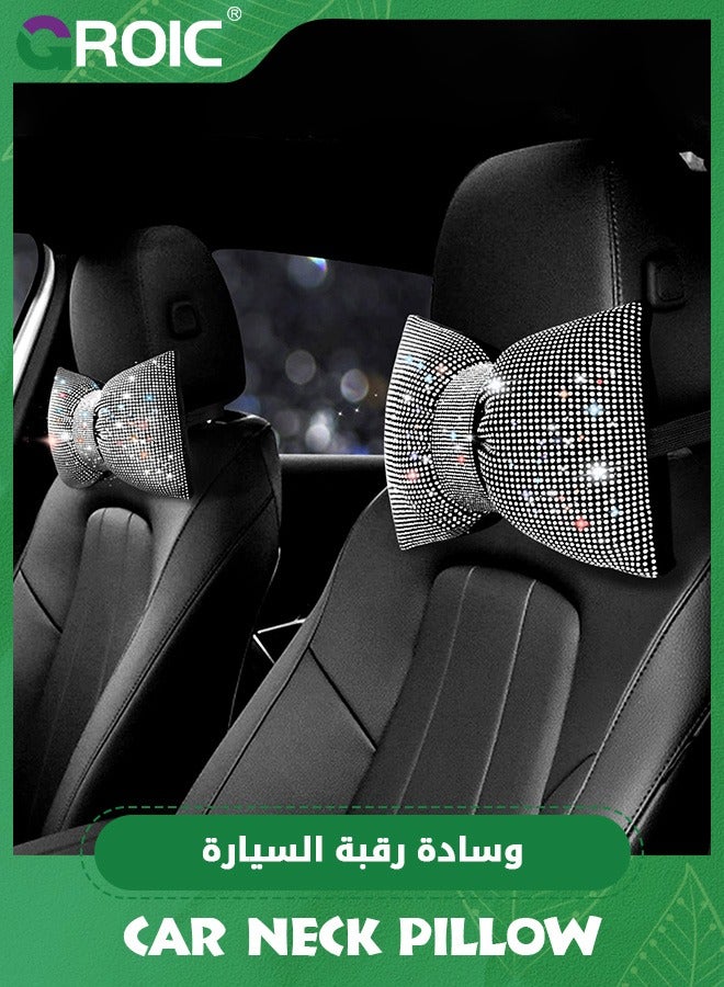 GROIC Bling Car Pillows, Rhinestones Bowknot Bling Car Headrest Pillow,Car Neck Pillow for Driver, White Crystal Diamond Car Accessories,Car Headrest Neck Pillow,Neck Support for Driving - Image 1