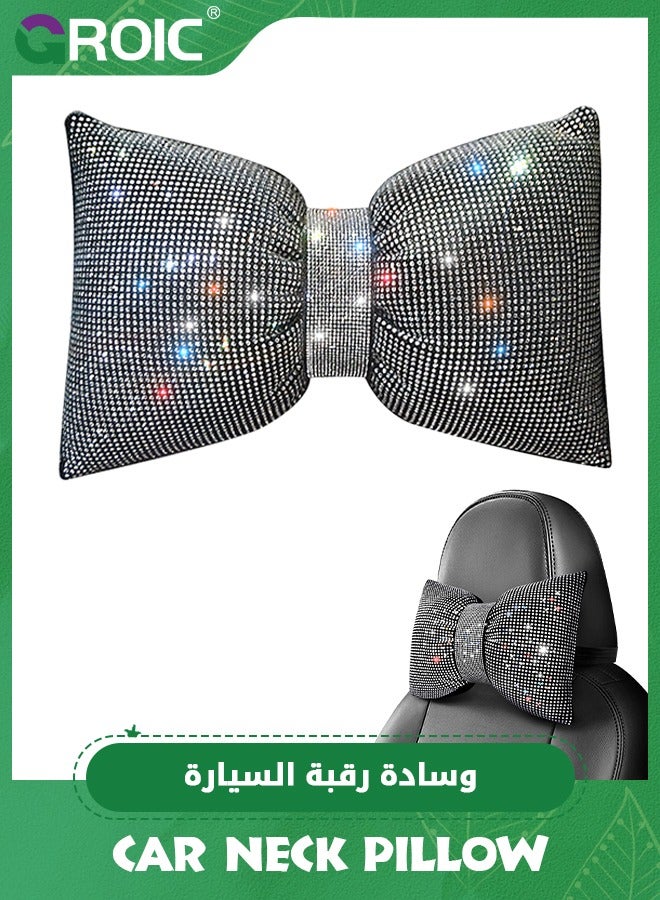 GROIC Bling Car Pillows, Rhinestones Bowknot Bling Car Headrest Pillow,Car Neck Pillow for Driver, White Crystal Diamond Car Accessories,Car Headrest Neck Pillow,Neck Support for Driving - Image 2