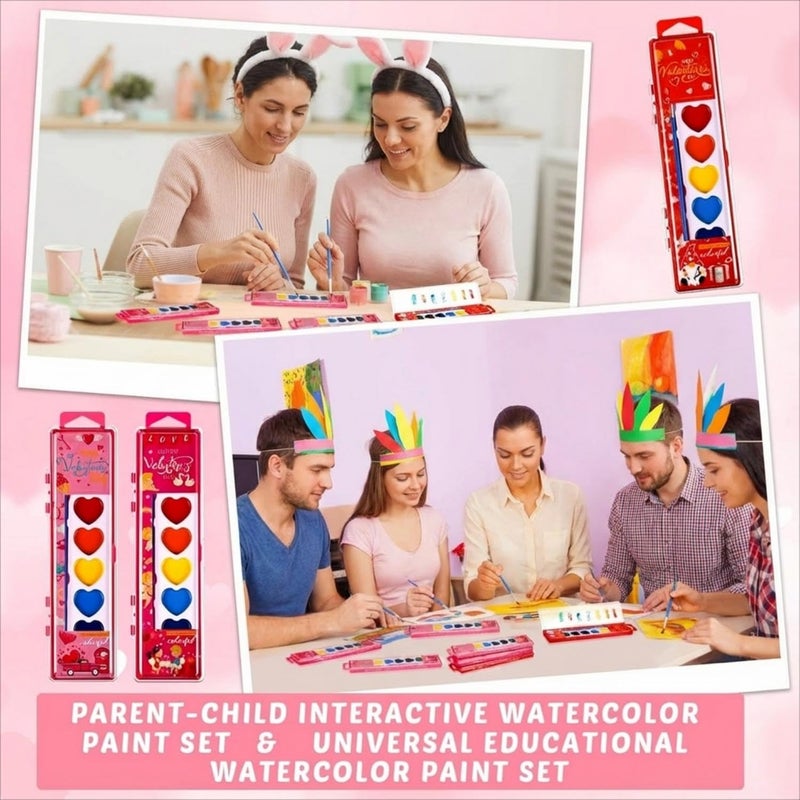 Watersay 48 Packs Valentines Heart Watercolor Paint Set 8 Washable Colors with Brushes Water Color Painting Kit Party Favor Valentines Gifts Painting Kit for Adult - Image 3
