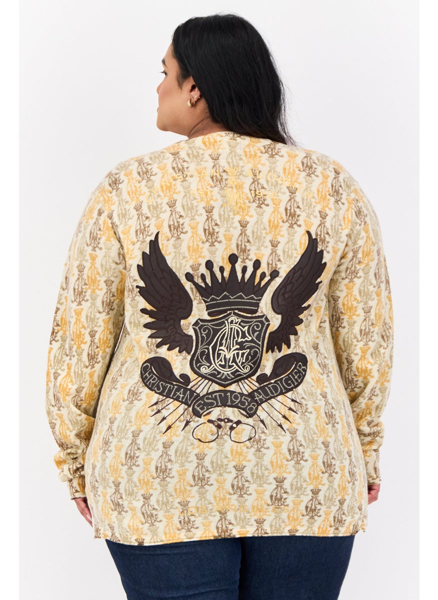 CHRISTIAN AUDIGIER Women V-Neck Long Sleeve Allover Print Sweater, Multicolor  - Image 3