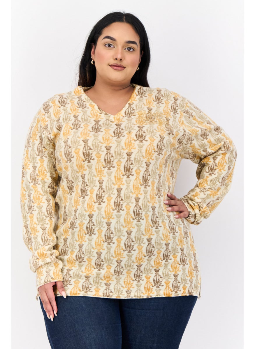CHRISTIAN AUDIGIER Women V-Neck Long Sleeve Allover Print Sweater, Multicolor  - Image 1