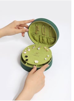 l'elefante L’elefante Round Travel Jewelry Organizer Box with Mirror – Multi-Compartment Storage for Rings, Earrings, Necklaces – Compact Zippered Case for Women & Girls  - Image 2