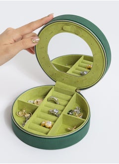 l'elefante L’elefante Round Travel Jewelry Organizer Box with Mirror – Multi-Compartment Storage for Rings, Earrings, Necklaces – Compact Zippered Case for Women & Girls  - Image 4