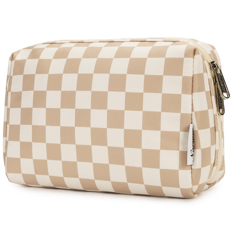 Narwey Large Makeup Bag Zipper Pouch Travel Cosmetic Organizer for Women (Large, Light Checkerboard) - Image 1
