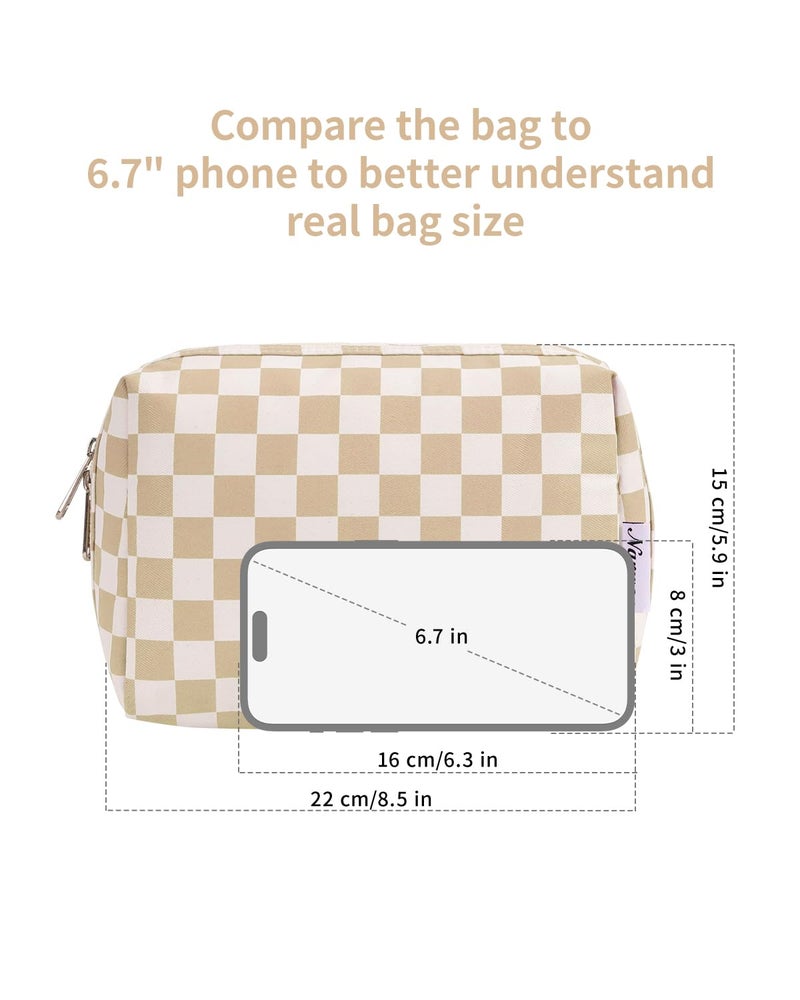 Narwey Large Makeup Bag Zipper Pouch Travel Cosmetic Organizer for Women (Large, Light Checkerboard) - Image 5