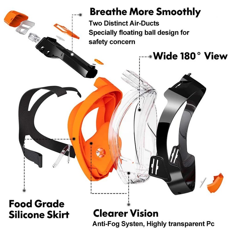 Bluejw Full Face Snorkel Mask Prescription Anti Fog With Gopro Mount Dry Silicone for Adults Youth High Quality Diving Set - Image 5