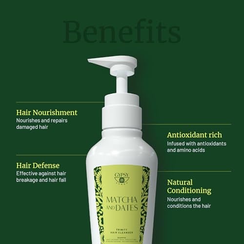 Gypsy Syrup Matcha and Dates Shampoo For Hair Breakage | Hairfall and Thinning Hair Revitalizes hair, enhances elasticity and nourishment | Trinity Hair Cleanser - 300g - Image 5