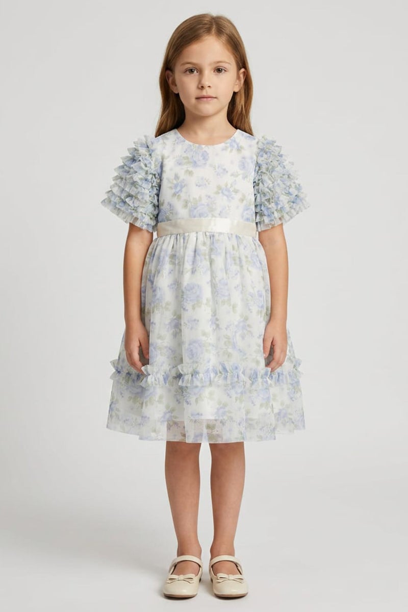 Lunamoon Kids Girl Floral Print Mesh Dress, Multicolor - Image 1