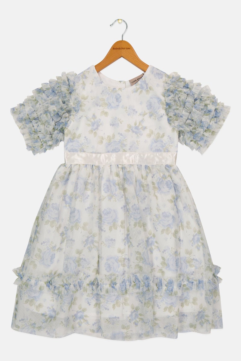 Lunamoon Kids Girl Floral Print Mesh Dress, Multicolor - Image 2