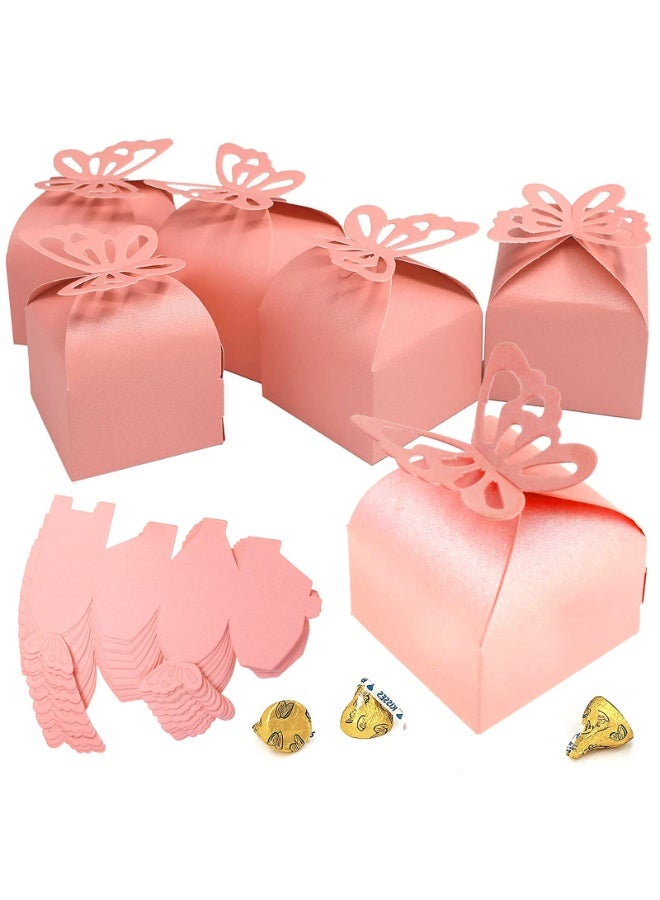 100 Pcs Pearlly Pink Butterfly Gift Boxes, 6x6x5cm, for Party Favors & Events - Image 1
