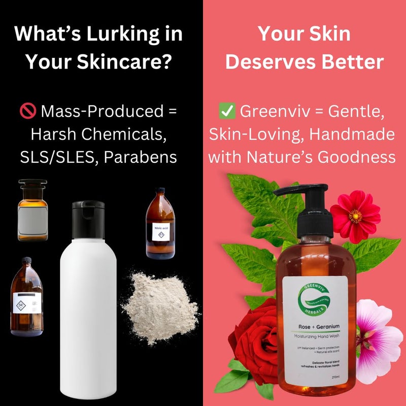 Greenviv Natural Handwash Liquid Rose & Geranium, 270ML, Anti Bacterial Moisturizing Hand Wash - Image 3