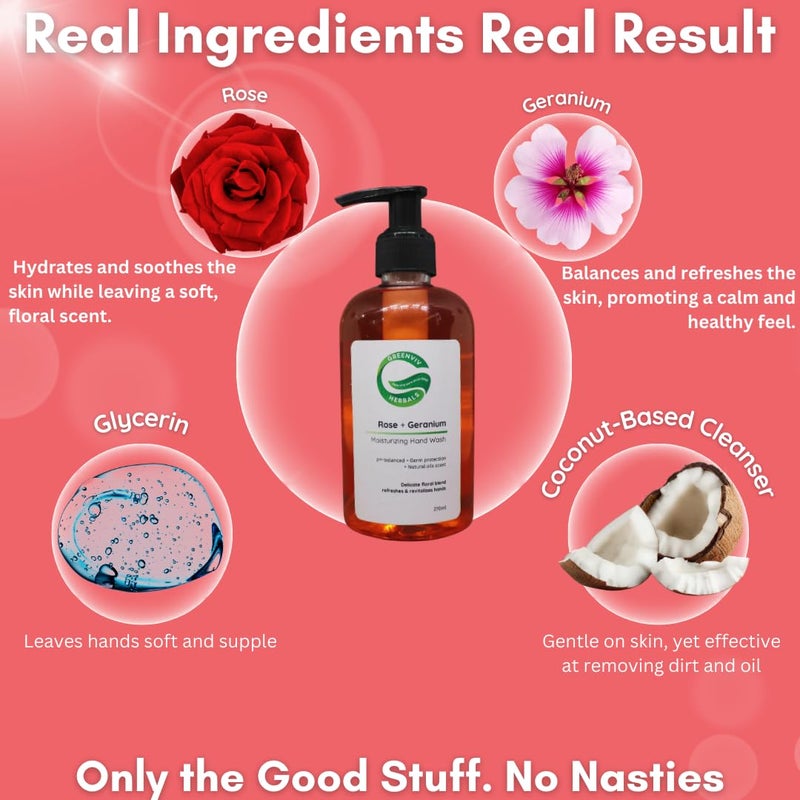 Greenviv Natural Handwash Liquid Rose & Geranium, 270ML, Anti Bacterial Moisturizing Hand Wash - Image 5