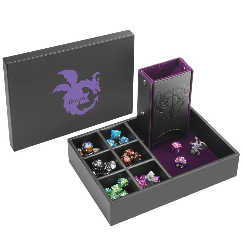 Grajar DND Dice Tray and Dice Tower with Storage 3 in 1 Dice Rolling Tray with Lid Portable Dice Box Storage DND dice Holder for Dungeons and Dragons DD RPG MTG Table Games  Purple - Image 2