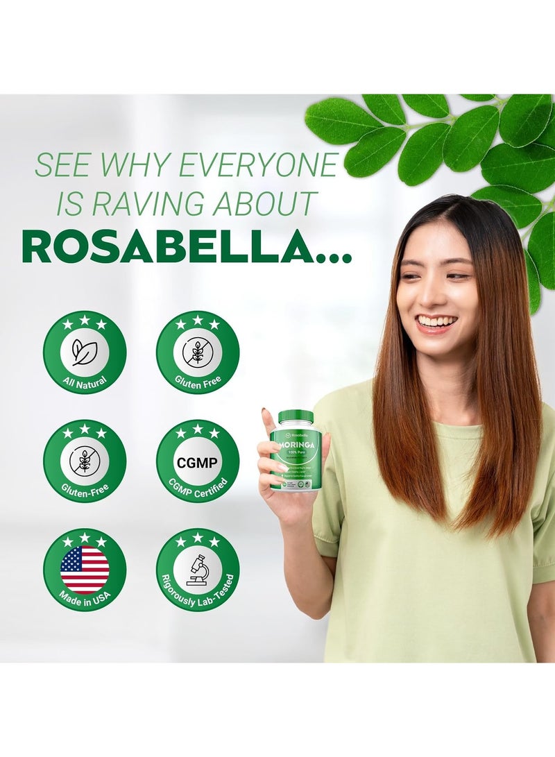 Rosabella Moringa Powder Capsules - Pure Nutrient-Rich Moringa Powder - A Natural Green Antioxidant Superfood - Supports Energy, Skin Health, Gut Health+ - w/Essential Vitamins & Amino Acids A1  - Image 4