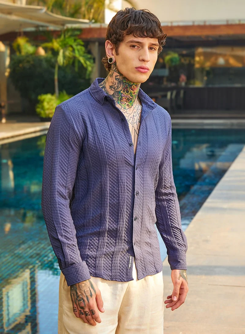 CAHOOT  Men's Berry Blue Parallel-Check Tactile Shirt for Men | Best Price UAE