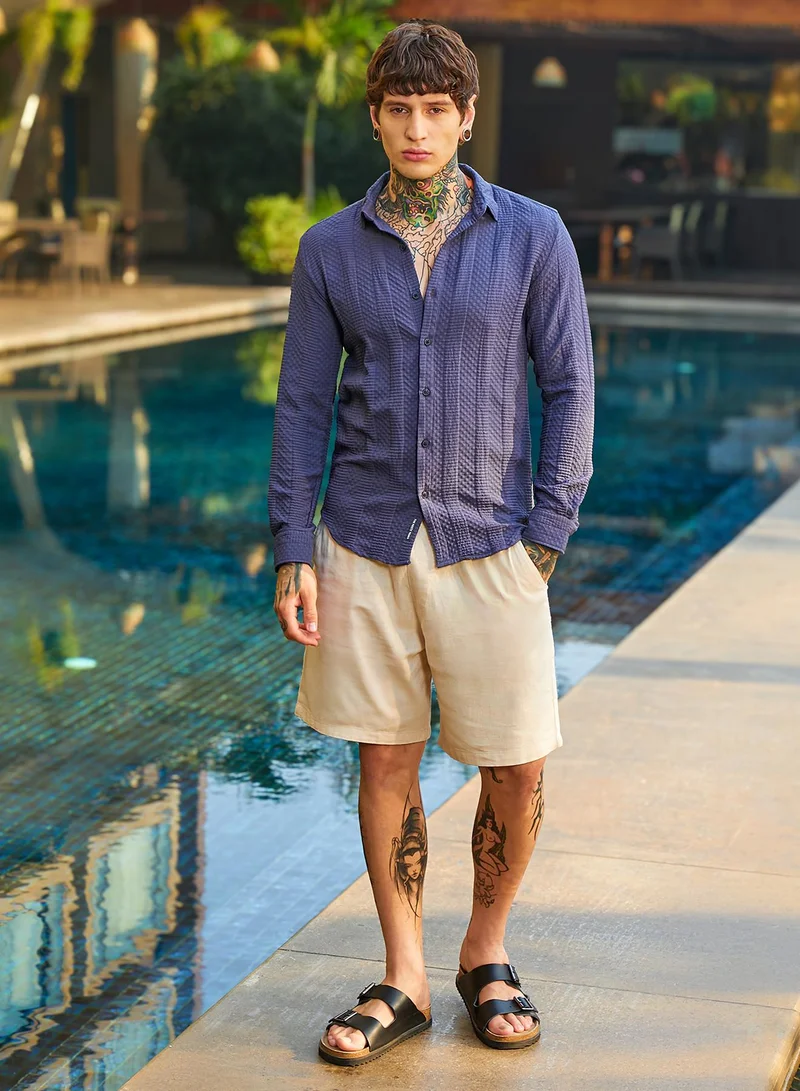 CAHOOT  Men's Berry Blue Parallel-Check Tactile Shirt for Men | Best Price UAE