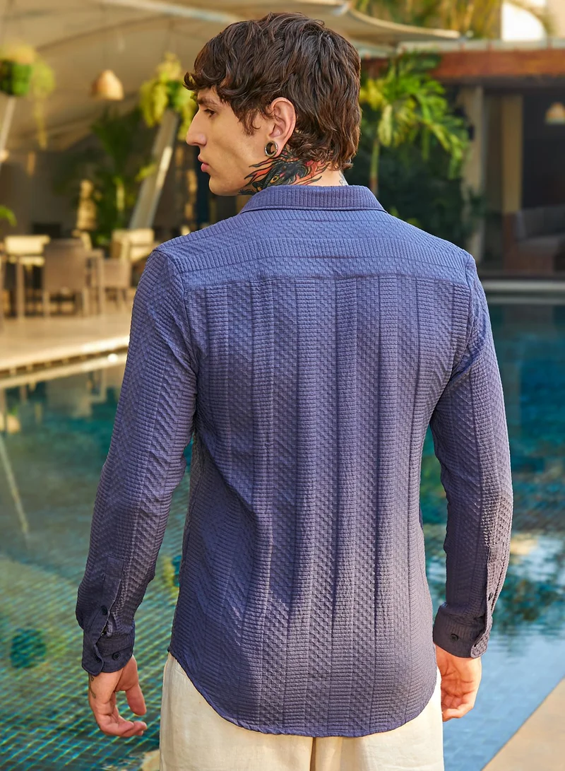 CAHOOT  Men's Berry Blue Parallel-Check Tactile Shirt for Men | Best Price UAE