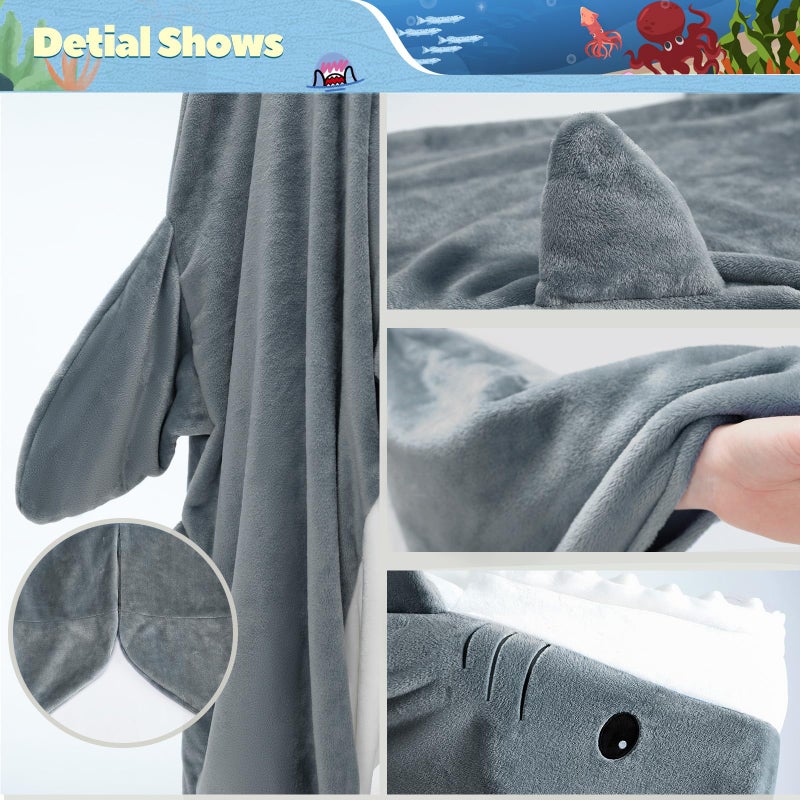 Touchat Shark Blanket for Adult Super Soft Cozy Flannel Throw Wearable Blanket, Cartoon Animals Shark Onesie Hoodie, Sleeping Bag Cosplay Shark Costume Blanket Gifts for Shark Lovers (Grey, M) - Image 5