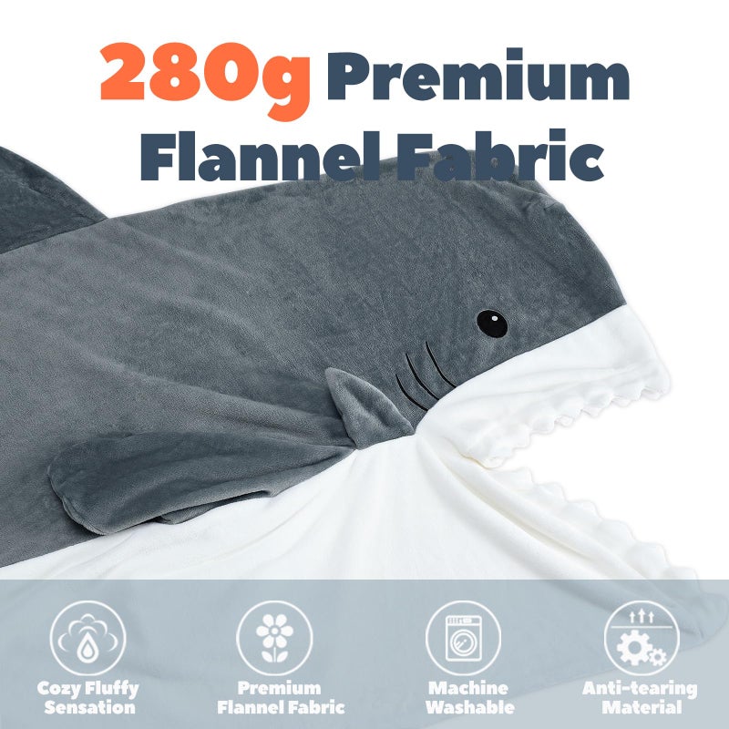 Touchat Shark Blanket for Adult Super Soft Cozy Flannel Throw Wearable Blanket, Cartoon Animals Shark Onesie Hoodie, Sleeping Bag Cosplay Shark Costume Blanket Gifts for Shark Lovers (Grey, M) - Image 3