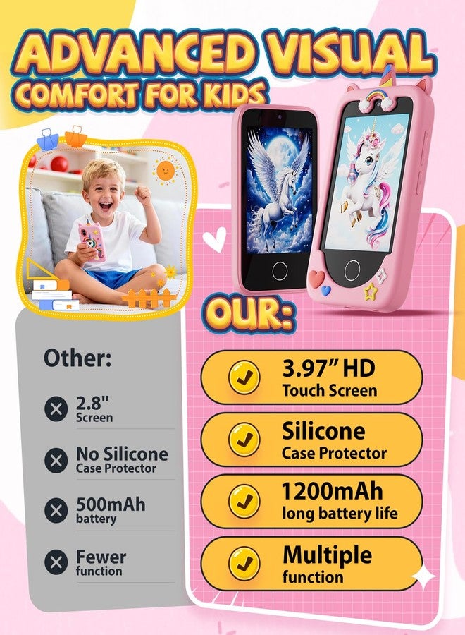 Anfrandce Kids Smart Phone for Girls, Christmas Birthday Gifts for Girls Age 3-10 Kids Toys Cell Phone, 3.97” Touchscreen Toddler Learning Play Toy Phone with Dual Camera - Image 2