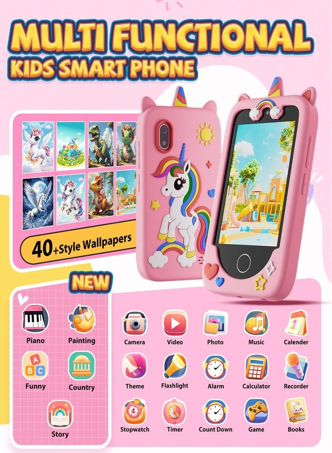 Anfrandce Kids Smart Phone for Girls, Christmas Birthday Gifts for Girls Age 3-10 Kids Toys Cell Phone, 3.97” Touchscreen Toddler Learning Play Toy Phone with Dual Camera - Image 3