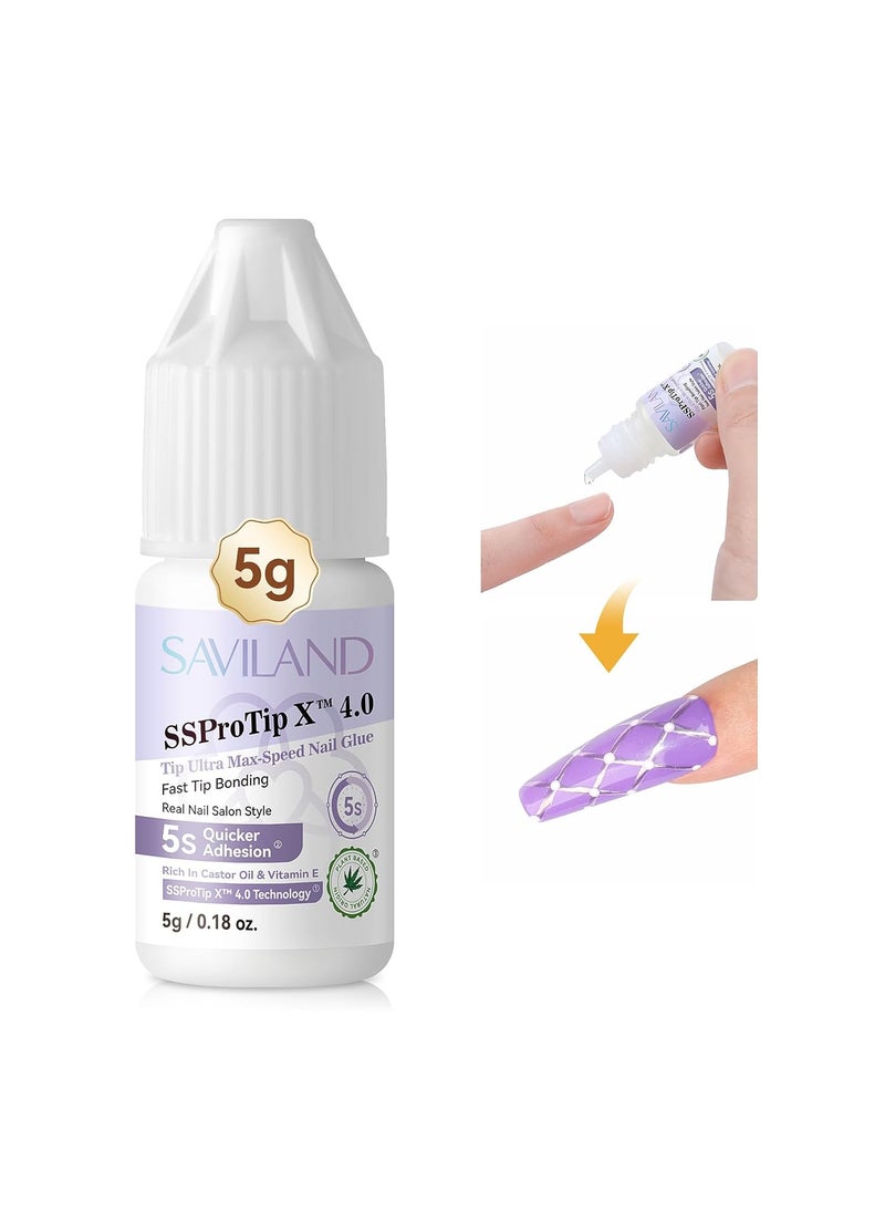 Saviland SAVILAND Nail Glue for Acrylic Nails Press On: 5S Fast-Drying Nail Glue Strong 0.18 Oz. Nail Tip Glue Extra Strength Nail Glue Castor Oil Vitamin E Hypoallergenic Nail Glue for Nail Tips No Cure Salon 