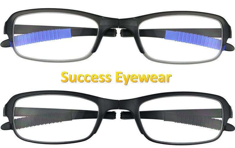 Success Eyewear Reading Glasses 2 Pair Fashion Folding Readers with Cases Unisex Glasses for Reading for Men and Women Set of Matte Grey With Blue & Matte Black 3.5 - Image 2
