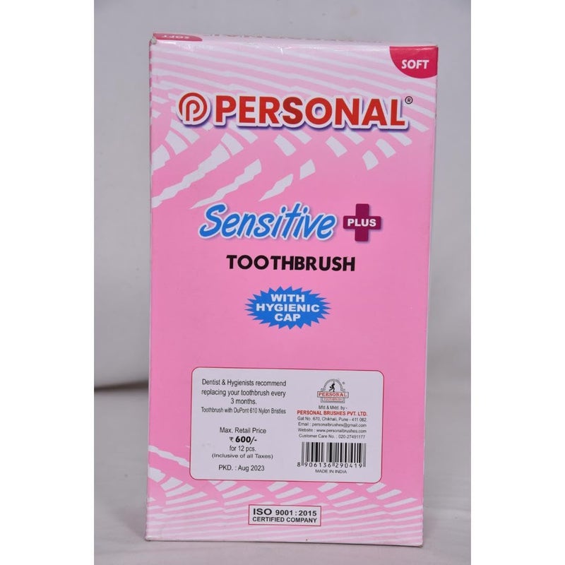 PERSONAL Sensitive Plus Soft Reaches all the critical areas Manual Toothbrush for adult, 12 Pieces - Image 2