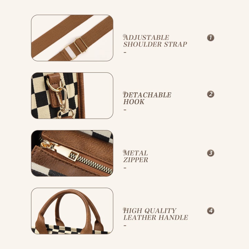 Women'S Checkerboard Shoulder Crossbody Bag Casual All-Match Handbag Plaid Tote Bag With Shoulder Strap For Women - Image 3