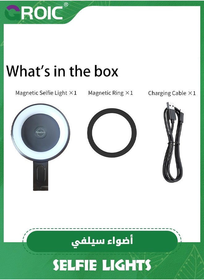 GROIC Black 2-in-1 Portable Magnetic Phone Selfie Light and Stand, 3 Modes Color LED Fill Light，Ring Light Included Sticky Ring, for Phone, iPhone, iPad, Laptop, for Makeup, TikTok, Selfie, Vlog Color  - Image 2