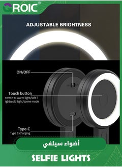 GROIC Black 2-in-1 Portable Magnetic Phone Selfie Light and Stand, 3 Modes Color LED Fill Light，Ring Light Included Sticky Ring, for Phone, iPhone, iPad, Laptop, for Makeup, TikTok, Selfie, Vlog Color  - Image 4
