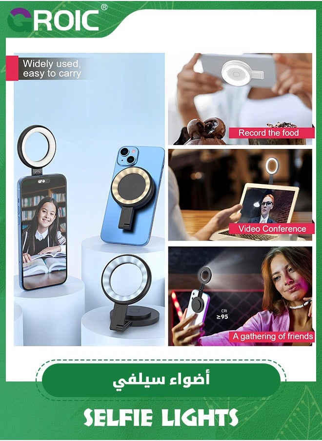 GROIC Black 2-in-1 Portable Magnetic Phone Selfie Light and Stand, 3 Modes Color LED Fill Light，Ring Light Included Sticky Ring, for Phone, iPhone, iPad, Laptop, for Makeup, TikTok, Selfie, Vlog Color  - Image 5