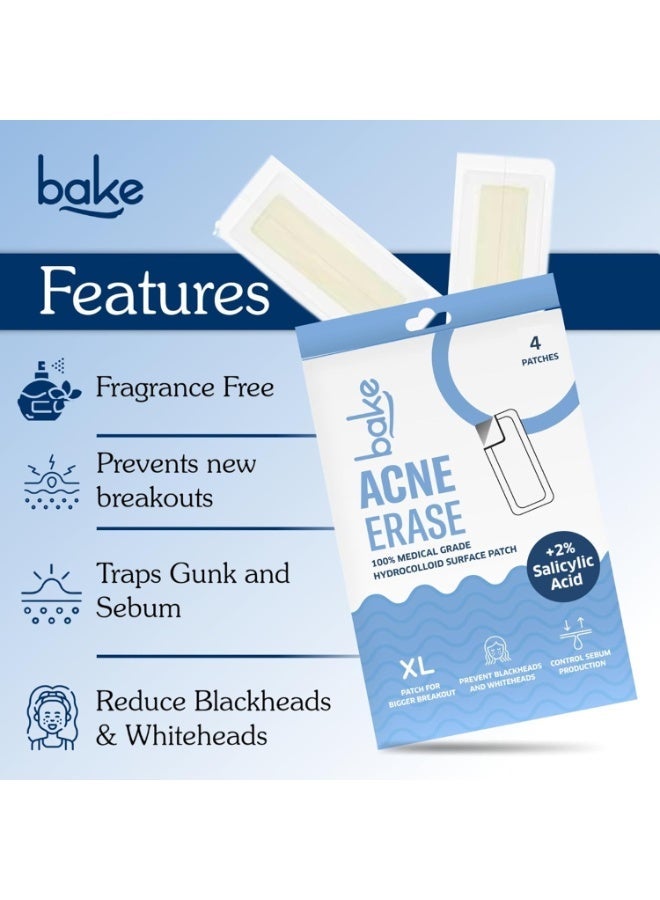 BAKE 2% Salicylic Acid Hydrocolloid Acne Absorbing (4 Patches) Surface Patch XL Pimple Patches for Blackheads Removal | Large Acne Erase Strips | Pore Cleansing & Reduces Whiteheads (4 Strips) - Image 4