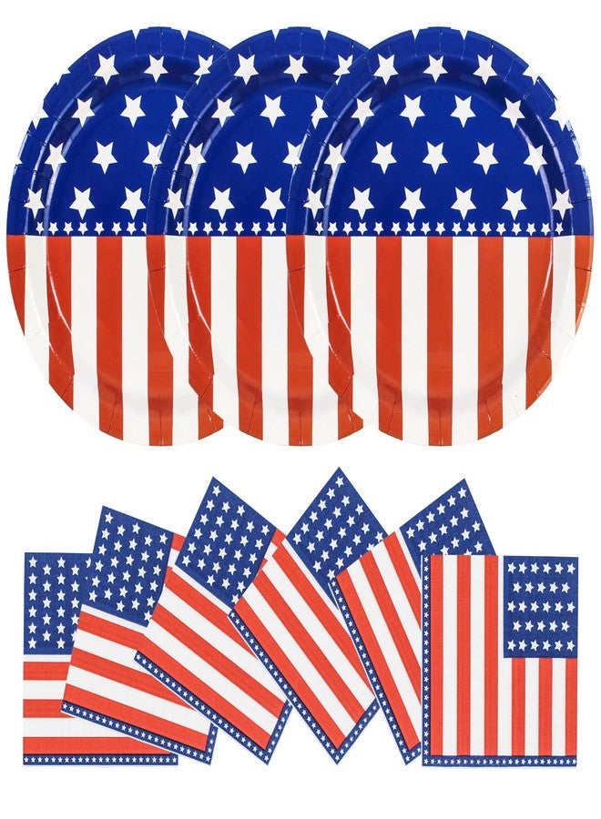 EVYIENEN 40pcs American Independence Day Party Supplies Disposable dinner paper plates and Napkins Sets 4th of July American Flag Patriotic Party Decorations, Serve 20 - Image 1