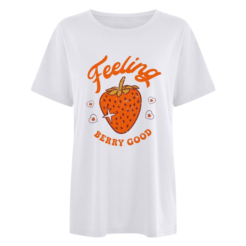 Cross-border Spring and Summer New Shoulder Sleeve Feeling BERRY GOOD Strawberry Pattern Women's Loose Short-sleeved T-shirt - Image 1