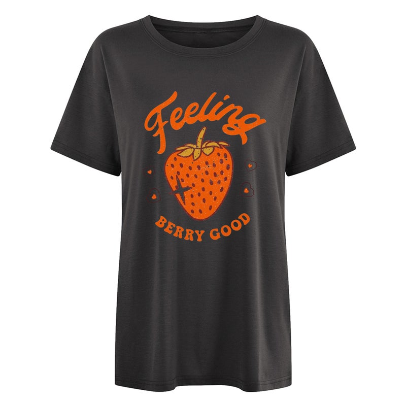 Cross-border Spring and Summer New Shoulder Sleeve Feeling BERRY GOOD Strawberry Pattern Women's Loose Short-sleeved T-shirt - Image 4
