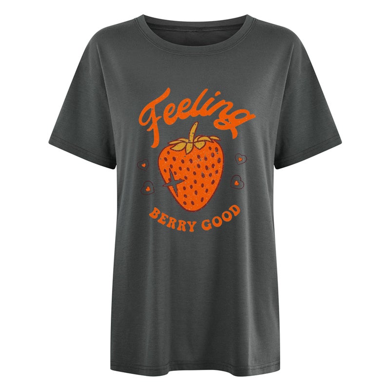 Cross-border Spring and Summer New Shoulder Sleeve Feeling BERRY GOOD Strawberry Pattern Women's Loose Short-sleeved T-shirt - Image 5
