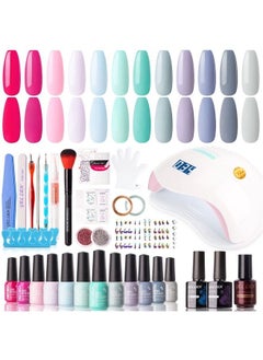 Gellen Gel Nail Polish Kit with U V LED Light 72W Nail Dryer, 12 Trendy Colors Nail Gel Polish, No Wipe Top Base Coat, Nail Art Decorations, Manicure Tools, All-In-One Manicure Kit, Bright and Pastels