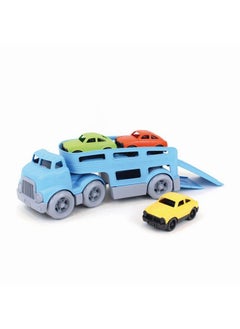 Green Toys Green Toys Car Carrier, Blue - Pretend Play, Motor Skills, Kids Toy Vehicle. No BPA, phthalates, PVC. Dishwasher Safe, Recycled Plastic, Made in USA (4 Piece Set)  - Image 1